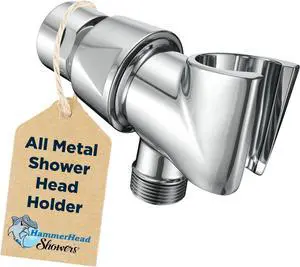 HammerHead Showers® ALL METAL Handheld Shower Head Holder - CHROME - Adjustable Shower Wand Holder with Universal Wall Hook Bracket and Pivot Ball - Hand Held Shower Head Holder - Shower Hose Holder