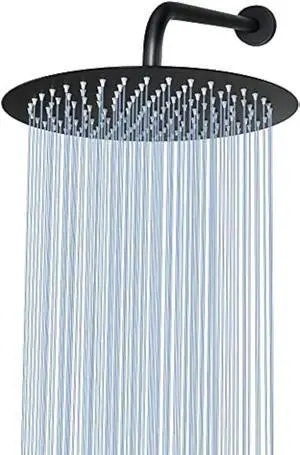 NearMoon Round Rain Shower Head With Extension Arm, Large Stainless Steel Rainfall Shower-Waterfall Full Body Coverage (12 Inch, Matte Black)