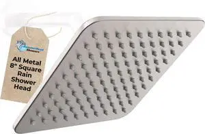 HammerHead Showers All Metal 8 Inch Square Rainfall Shower Head, High Flow Shower Head Optimized for Pressure, Brushed Nickel, 2.5 GPM