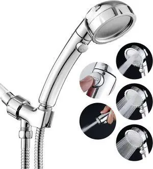 JONKEAN High Pressure Shower Head with 3 Spray Settings, Water Saving Handheld RV Shower Head with Hose and On Off Switch, Detachable Shower Heads with Hose and Angle-Adjustable Bracket (Chrome)
