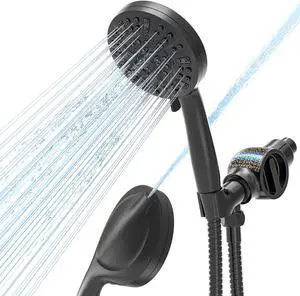 High Pressure Filtered Shower Head with Handheld, 9 Spray Modes 4.7" Shower Head, 59" long hose, 10 Layers Filter for Hard Water, Remove Chlorine, Adjustable Bracket, Matte Black