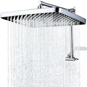 13 Inches Rain Shower Head with Extension Arm, Luxury Rainfall Showerhead, 16 Inch Metal Adjustable Arm Extender with Lock Joints