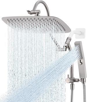 G-Promise All Metal 14 Inch Shower Head with Massage Mode Handheld, Rain Shower Head with Handheld Spray Combo, 3-Way Diverter with Pause Setting, 13 Inch Adjustable Extension Arm (Brushed Nickel)