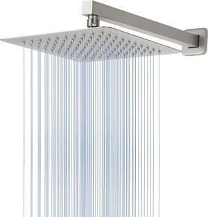 Voolan All Metal Shower Head with Extension Arm, Stainless Steel Waterfall Rainfall Showerheads, High Flow Bathroom Square Rain Shower Head (10 Shower Head with 16 Shower Arm, Brushed Nickel)