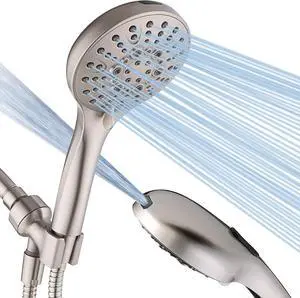 High Pressure Shower Head with Handheld 9 Spray Settings Showerhead Built in Power Wash to Clean Tub and Pets Extra Long 69 Hose Adjustable Bracket Brushed Nickel