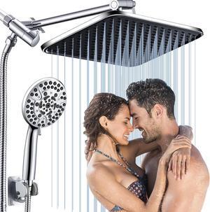 14" Tandem Shower Head System, High Pressure Rainfall and 10Spray Handheld Combo with Adjustable Arm, Dual Shower with 70" Hose for Easy Maintenance Bath Upgrade CP