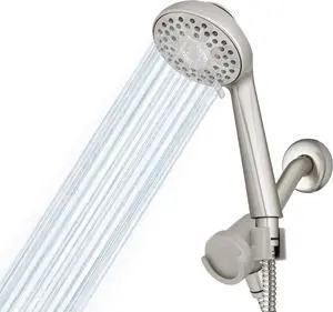 Waterpik Magnetic Dual Dock Adjustable Height Hand Held Shower Head With 5-Foot Metal Hose and PowerPulse Shower Massage, Brushed Nickel QMK-759ME