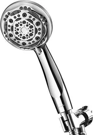 Handheld Shower Head, 7-Function High Pressure Shower Head with Brass Swivel Ball Bracket and Extra Long Stainless Steel Hose, Chrome, 4"