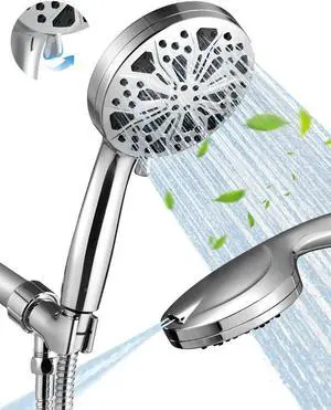 Shower Head,GUOYULJU Shower Heads with Handheld Spray Combo 10 Spray Modes,59Inch Hose,Shower Head with Handheld Adjustable Bracket,Built in Power Wash for bathroom,Tub & Pets,Water Efficient,Chrome