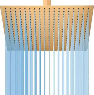 Rainfall Shower Head in Gold, BSTIIU Extra Large 16 Inch Square Ceiling Mount Shower Head, High Pressure Ultra Thin Top Rain Shower Heads, Brushed Brass Gold