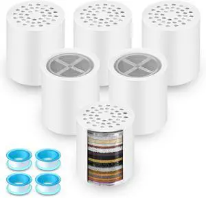 Enhon 6 Pack 20 Stage Shower Filter Replacement Cartridge, Shower Head Filter Refill for Hard Water to Remove Chlorine Fluoride Heavy Metal, High Output Bath Cartridges for Skin Hair Healthy