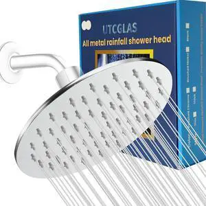 All Metal 8 Inch Rainfall Shower Head, Chrome Large Round Luxury Fixed Showerhead Thick Stainless Steel, High Flow Rain Shower Heads Replacement Optimized for Pressure Even At Low Water Flow