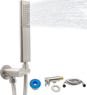Solid Brass Handheld Shower Head Arc Design High Pressure Brushed Nickel Hand Shower Wand with Adjustable Supply Elbow Wall Connector Shower Holder and 59 Stainless Steel Hose Set