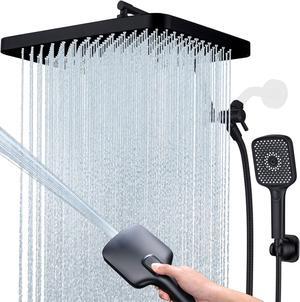 Shower Heads with Handheld Spray Combo, 13 Inches Rain Shower Head with 4 Mode Handheld Wand, and 13 Inches Adjustable Extension Arm, 3 Way Diverter Valve, Extra Long Hose (Matte Black)