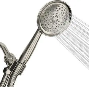 Luxury Spa Series, Brushed Nickel Hand Held Shower Head, 5 inch Spray, 6 Unique Settings, Heat Resistant Solid ABS Construction, Long Stainless Steel Hose