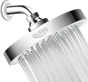 GURIN Shower Head High Pressure Rain, Luxury Bathroom Showerhead with Chrome Plated Finish, Adjustable Angles, Anti-Clogging Silicone Nozzles (California 1.8 GPM)
