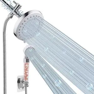 High Pressure 5 Setting Rain Shower Head Combo - Dual Set With Handheld Filter for Hard Water, Chrome