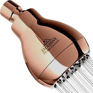 High Pressure Shower Head - Powerful Deluxe Bathroom Showerhead with Strong Spray Stream and Small Silicone Nozzles - Universal Fit Works with High and Low Water Flow Showers 2.5 GPM - Rose Gold