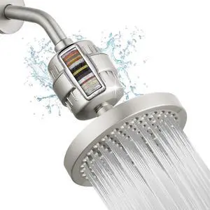 High Pressure Filtered Shower Head Set, 6 Rain Shower Filter for Hard Water, Universal Round Showerhead 20 Stage Filtration Removes Impurities for Rejuvenated Skin by Eolax, Brushed Nickel