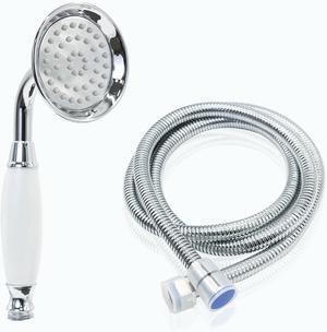 ENGA Vintage Hand-held Shower Rain Sprayer Telephone Shaped Brass Ceramic Shower Head with 59 Inch Hose for Bathroom (Chrome Finish)
