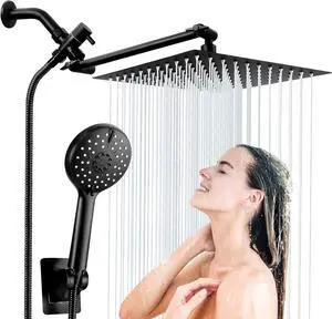 Showerhead With Handheld Sprayer Handheld Shower Head 12in Black Waterfall Showerhead Outdoor Rain Setting Shower Heads Combo Pressure Boosting Shower Head For Home Bathroom Tub -Black