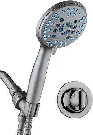 AquaCare High Pressure 8-mode Handheld Shower Head - Anti-clog Nozzles, Built-in Power Wash to Clean Tub, Tile & Pets, Extra Long 6 ft. Stainless Steel Hose, Wall & Overhead Brackets