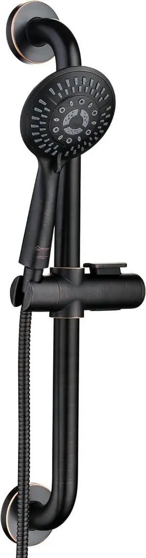 BRIGHT SHOWERS Slide Bar Shower Set with Handheld Shower Head, ADA-Compliant Stainless Steel Grab Bar, Adjustable Height and 69-Inch Hose  Oil Rubbed Bronze