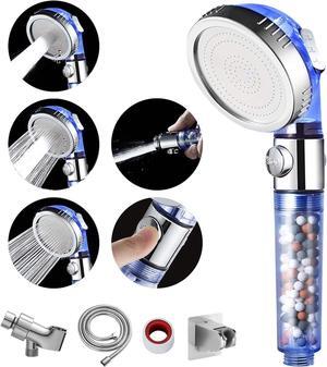 MIAOHUI Blue Zenbody Shower Head with Filter Beads, 3 Modes Shower Envy Showerhead with On Off Switch, Handheld Eco Water Spa Shower Head with Hose, Adjustable Bracket, Self-adhesive Holder