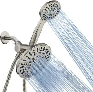 7 Premium High Pressure 3-Way Rainfall Combo with Stainless Steel Hose  Enjoy Luxurious 6-setting Rain Shower Head and Hand Held Shower Separately or Together  Brushed Nickel Finish