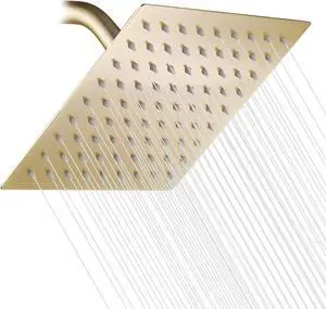 GGStudy Square 6 Inch Stainless Steel Shower Head High Pressure Rainall Shower Head Brushed Gold Ultra Thin Design-Best Pressure Boosting