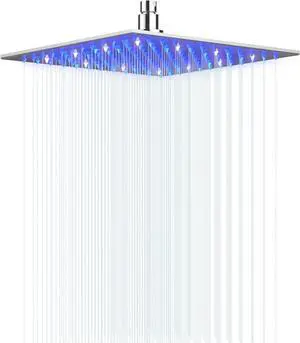 LED Shower Head Hongtoo Hydroelectric Power 12 Inch Square Shower Head Made of 304 Stainless Steel Neither Battery Nor Power Supply Water Temperature Controls 3 Colors' Conversion of the LED Light