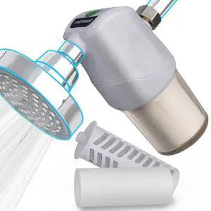 Miniwell Shower Head Filter System L700-W01 - Remove Hard Water, Chlorine, Contaminants | Hair and Skin Softener for Bathroom (White)