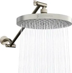 SparkPod Round Rain Shower Head with Extension Arm - Height Adjustable Shower Head with High Pressure Performance - Easy 1-Minute Installation (16" Arm Extension, Elegant Brushed Nickel)