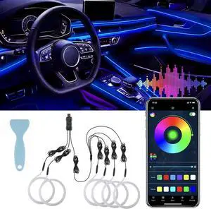 LivTee Smart LED Car Lights Interior with USB Port, LED Strip Fiber Optic Ambient Lighting Car, Wireless App Control, Sync to Music, Car Decorations Interior Accessories Gifts for Women Men, 6 in 1