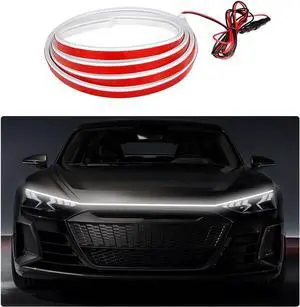 79 Inch Car Hood Light Strip, Exterior Flexible Daytime LED Running Light, Waterproof Auto LED Strip Light with Dynamic Scan Start-up Effect, Car Accessories for SUV Truck (White)