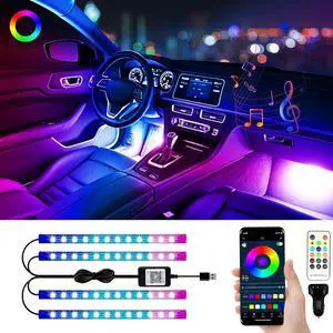 YM E-Brightt RGB LED Strip Lights for Car App Control with Remote Led Lights car Interior with Charger Music Sync Under Dash Footwell Neon Lighting Kit w/USB Cable DC 12V