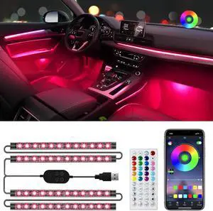 Car LED Lights - App Controlled Smart Interior Lights, DIY & Music Modes, RGB, 48 LEDs with USB Port, Perfect Car Accessories Gift