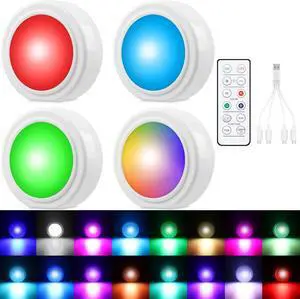 LYCARESUN 4 Pcs Wireless Interior Car Led Lights with Remote Control, 16 Colors USB Rechargeable, Magnetic Touch Ambient Led Lights for Decor