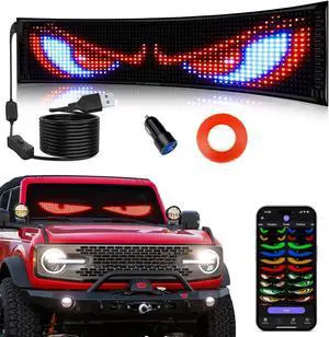 Synchronize Devil Eyes Light for Cars, 14.6X3.6 Flex LED Display Screen Bluetooth APP Control DIY Text Animation Programmable LED Scrolling Sign for Car Windshields