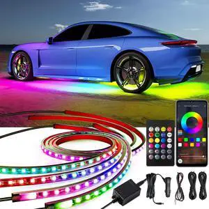 Underglow Car Lights, 4 pcs RGB-IC Smart LED Lights with APP and Remote Control, 16 Million Colors DIY Sound Active Function Music Mode, Underglow Kit for Car, SUVs, Trucks (Dream Color)