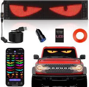 Rayhome Upgrade Synchronize Multiple Devil Eyes Light, 15''x4'' Full Color Big Eye Flex Signs for Windshield, Programmable LED Display for Car, Scrolling Led Light Sign for Car Window