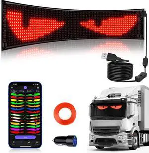 Devil Eyes LED Light for Truck, 23.6''x4.7'' Flexible LED Display for Car Window, Digital Scrolling Programmable Sign, Dynamic Personalized Big Eye Lights for Truck Windshield