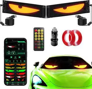Sachie Devil's Eye 2-Pack:14"x4.3" Programmable ojos led para carro Windshield Display for Sedans, SUVs & Medium Trucks - USB-Powered LED Matrix Panel, Remote/App Control, Custom Car Sign