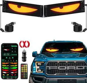 Devil's Eye 2-Pack: 19.3"x4.3" Dual LED Eyes  Perfect Sync Windshield Display for Cars, SUVs & Trucks | Programmable USB Matrix, App/Remote Control, Custom Car Sign