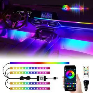 YM E-Brightt 5 in 1 Car Interior Led Light KitDreamcolor Acrylic Neon Interior Car LED Strip LightsDash Footwell Multicolor with Music Sync Mode and DIY Mode