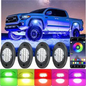 4 Pods RGB LED Rock Lights, Underglow Multicolor Neon Light Kit, Wheel Well Light with APP Control & Music Mode, Under Glow Lights for Trucks,Jeep,SUV,Golf Cart,ATV,Pickup Off Road,12V