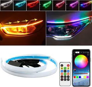 Headlight LED Strip, 2Pcs 24 Inches Flexible Dual Color Red Turn Signal Yellow Lights, Waterproof Daytime Running Light Strip for Car Truck SUV