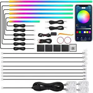 Dreamcolor Acrylic Interior Car LED Strip Light with Wireless APP, RGB 18 in 1 with 175 inches 612 LEDs Fiber Optic Strip Lights for Car, Dual Zone Music Sync Neon Ambient Lighting Kits
