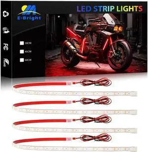 YM E-Bright Car Led Strip Lights Cuttable Underglow Led Ambient Lighting for Motorcycle Trucks Van Boat Golf Cart Interior Exterior Waterproof IP68 24inch 60CM 72SMD 12v,Red(Pack of 4)