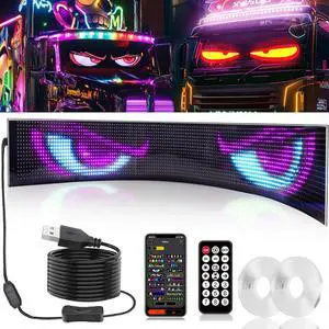 1 Pack 70inx7.6in Huge Devil Eyes Light for Car Truck Windshield, Large Programmable Devils Eye LED Soft Screen, Flex Display Truck Eyes, Big Devil Eyes for Windshield Dynamic LED Car Devil Eyes